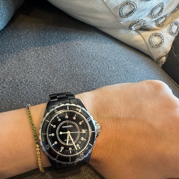 Authentic pre owned J12 watch in black with diamonds inside dial. 33mm - Picture 3 of 7